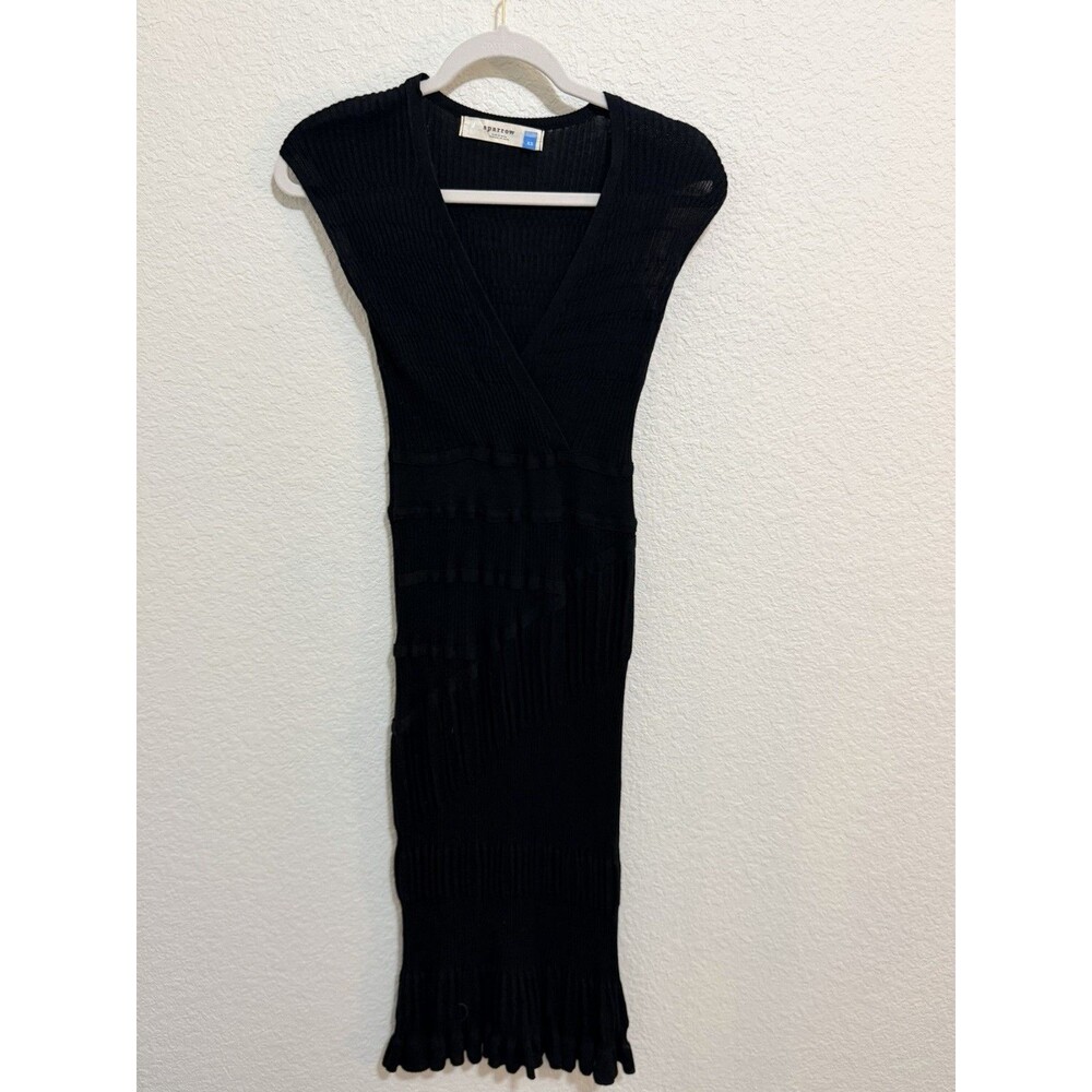 Anthropologie Sparrow Marilyn Black Knit Pullover Textured Midi Dress sz XS